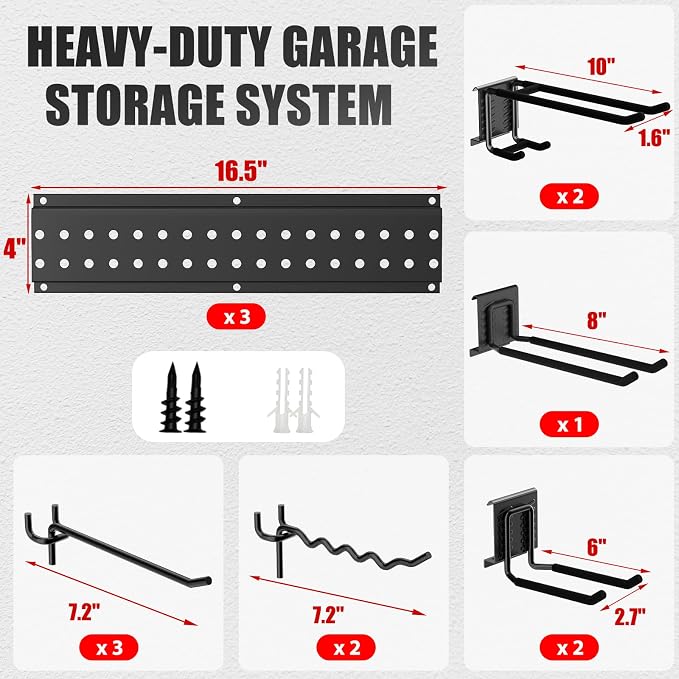 Garage Tool Organizer Wall Mount 48 inches with 10 Adjustable Heavy-Duty Hooks, Garage Organization, Garden Tool Storage Rack, Yard, and Shed, Holds Up to 400 lbs - Image 7