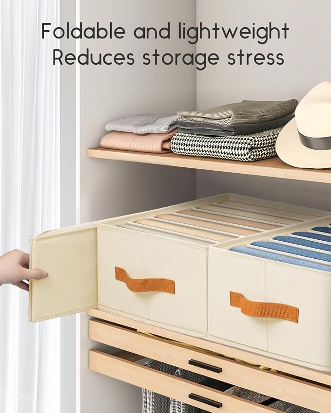 Homsorout Closet Organizers and Storage - Fabric Clothes Organizer with Handles, Foldable Jeans Organizer for Clothes, Drawer Organizer for Shirts, Bra, Sweater, Scarf, 8 Pack, Beige - Image 4