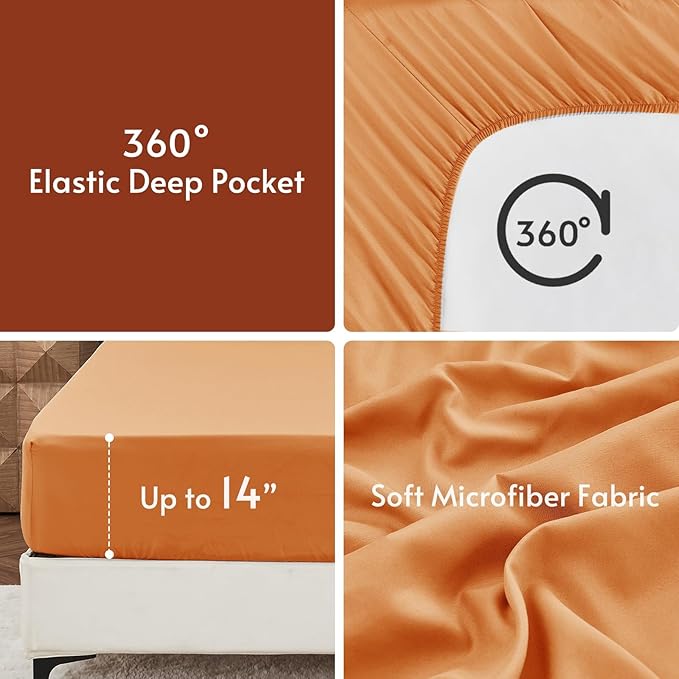 MUXHOMO 7 Pieces Full Comforter Set, Reversible Bed in a Bag Full Size, All Season Bedding Set with Comforter, Flat Sheet, Fitted Sheet, Pillowcases & Shams, Burnt Orange & Camel