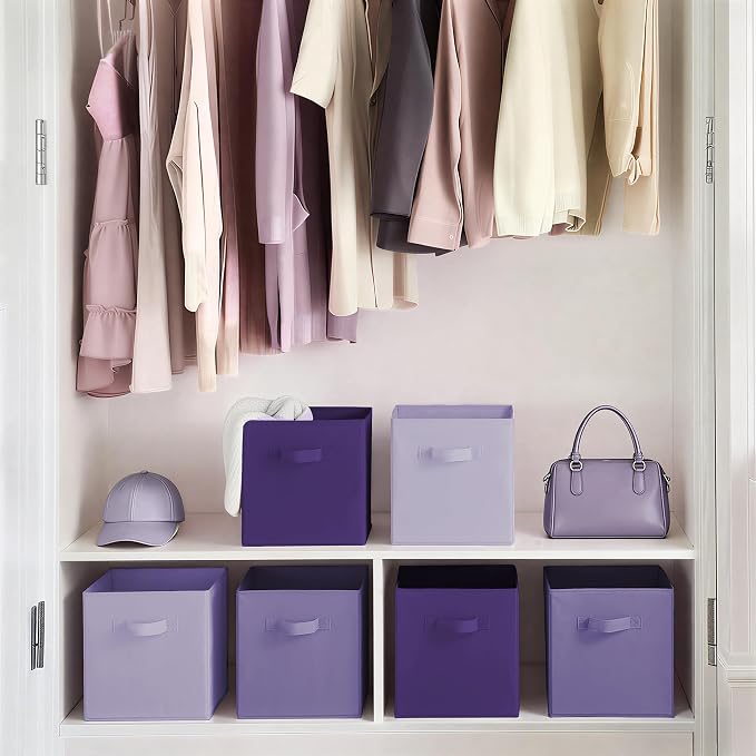 Cupic Cupid 11 Inch Storage Cube, Fabric Cube Storage Bin with Handles, Storage Cube Organizer for Clothes and Toys, Collapsible Cube Bins for Closet, Shelves, Nursery, 6-Pack, Purple Gradient - Image 4