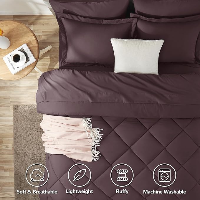 CozyLux King Size Comforter Set Cocoa Powder - 7 Pieces Bed in a Bag King, Luxury Soft Bed Set for All Seasons, Bedding Set with Down Alternative Comforter, Sheets, Pillowcases & Shams