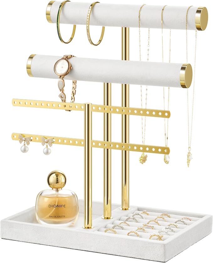 bussdis 3 Tier Bracelet Holder Display - Detachable T Bar White Velvet Bracelet Holder, Jewelry Holder Organizer for Bracelet, Necklace, Earrings, Rings by BUSSDIS
