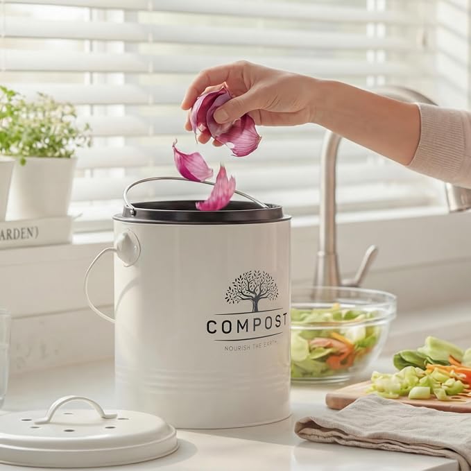 Perfnique Kitchen Compost Bin, 1.3 Gallon Countertop Compost Bin with Lid, Indoor Compost Bucket Includes Inner Bucket Liner and Carbon Filter, Small Compost Bin (Without Bags, Cream) - Image 7
