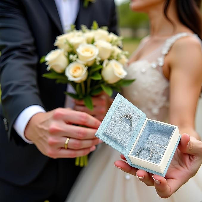 Book Shaped Ring Box - Vintage Engagement Ring Box with Hinged Lid for Proposal Engagement Wedding, Proposal Ring Case -PRB016-Blue - Image 5