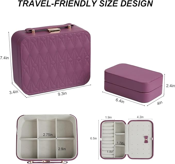 Jewelry Box for Women, Travel Jewelry Organizer Ladies Watch and Jewelry Case Travel Jewelry Case for Necklaces. (Burgundy Red) - Image 5