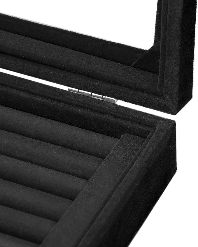 Jewelry Box Rings Organizer Tray 7 Slots Velvet Jewelry Earring Storage Box With Transparent Lid Jewelry Display Case for Girls Women (Black) - Image 7