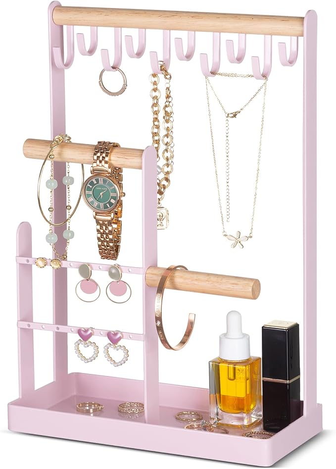 ProCase Cute Jewelry Stand, Aesthetic Jewelry Organizer for Dresser Vanity, Jewelry Holder Display for Necklaces Earrings, Gifts for Teen Girls Women, Bedroom Dorm Decor -Medium, Pink by ProCase