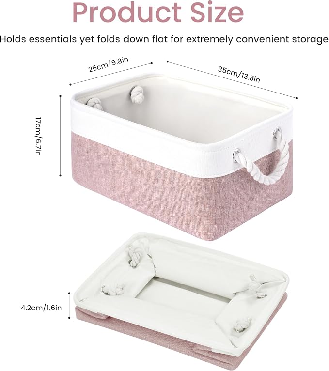 Storage Baskets for Shelves 13.8x9.8x6.7 Inch, Foldable Fabric Storage Bins with Handles, Small Storage Baskets for Organizing Closet, Office, Home Organization (6-Pack, White&Pink) - Image 4
