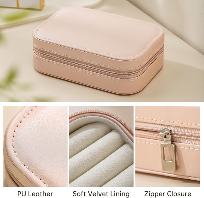 CASEGRACE Travel Jewelry Case, Double Layer Travel Jewelry Organizer for Necklace Earring Rings Jewelry Display Case for Women, Pink - Image 2