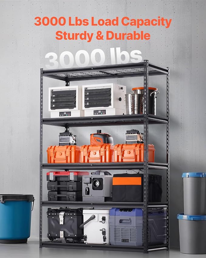 VEVOR Storage Shelves, 3000 lbs, 5 Tier Heavy Duty Garage Shelving, 20" D x 48" W x 72" H Adjustable Metal Shelves for Industrial Shelving Unit Utility Shelf, for Kitchen, Warehouse, Basement, Black - Image 4