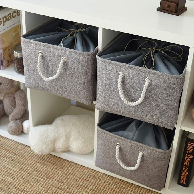 TheWarmHome Fabric Storage Bins Baskets for Organizing, Large Sturdy Storage Basket W/Handles, Decorative Foldable Storage Baskets for Shelves Closet Nursery Toy (X Large - 3 Pack 17.7L×13.8W×9.8H) - Image 4