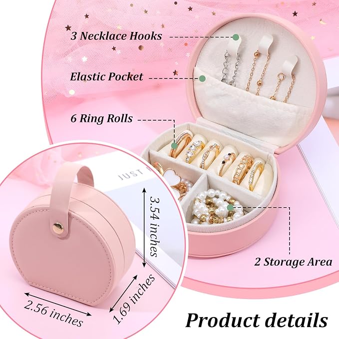 10 Pack Travel Jewelry Case Mini Leather Bridesmaid Jewelry Gift Box Bulk, Half Moon Design, Detachable Handle, Small Earring Storage Organizer for Women Girls Bridesmaid Proposal Gifts(Pink) - Image 3