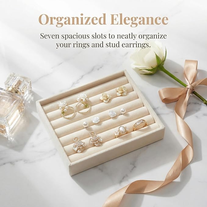 Ring Tray for Jewelry Storage Small Velvet Organizer Box with Inserts Dividers and Slots Mini Jewelry Display Trays with Earring Holder Insert Stackable Trays for Rings and Accessories - Image 4