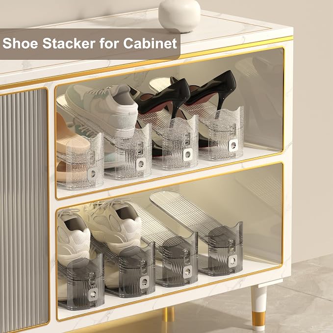 CiBiZi Clear Shoe Slots Organizers 10Pack Shoe Stacker Organizer for Closet Shoe Stackers for a Pair of Shoes Shoe Display Shelf Shoe Rack Holders Space Saver Organizador de Zapatos (Grey) - Image 5