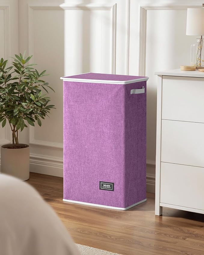 SOLEDI Laundry Hamper with Lid 100L Large & Tall Collapsible Laundry Basket, Clothes Hamper with Bag Removable Easy to Carry, Dirty Hampers for Bedroom, Bathroom, Dorm, College, Purple - Image 8