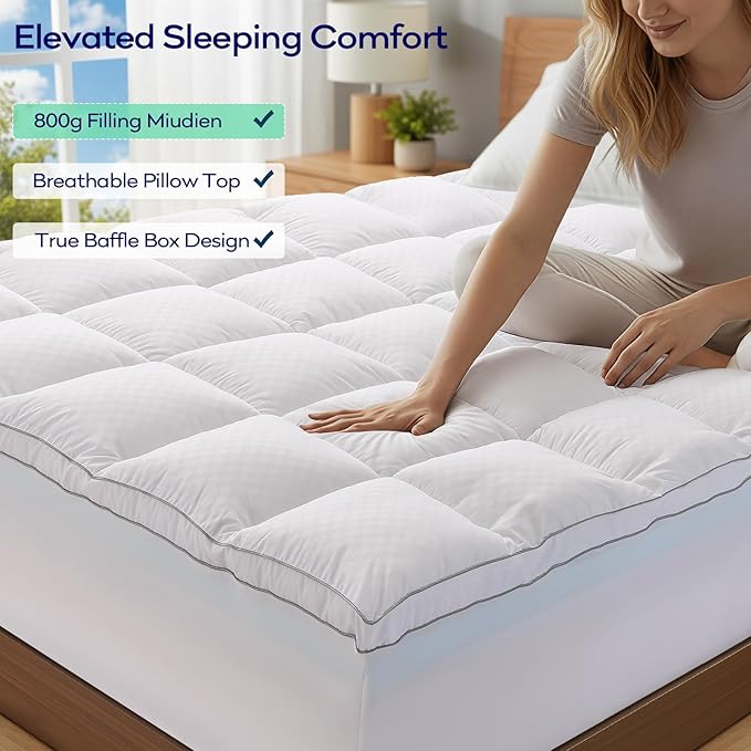 OLANLY Dual-Layer 4 Inch Queen Size Memory Foam Mattress Topper for Back Pain, 2 Inch Cooling Pillow Top Mattress Pad Cover and 2 Inch Gel Memory Foam Topper, Deep Elastic Pocket, White