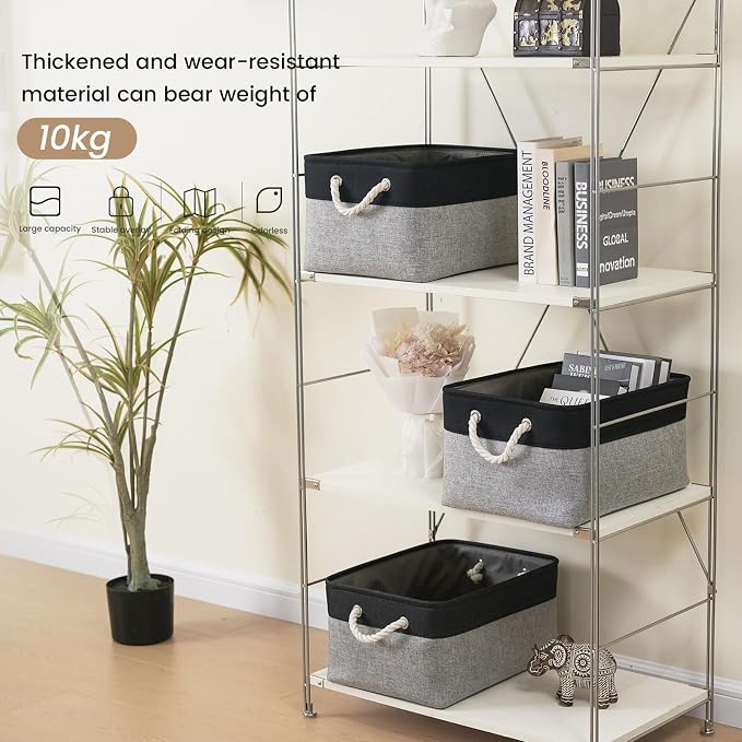Large Storage Baskets- 15.7x11.8x8.26 inch Storage Bins for Shelves and Closet Organizing, Foldable Fabric Bin for Home Organization Clothes and Laundry (3-Pack, Black&Gray) - Image 3