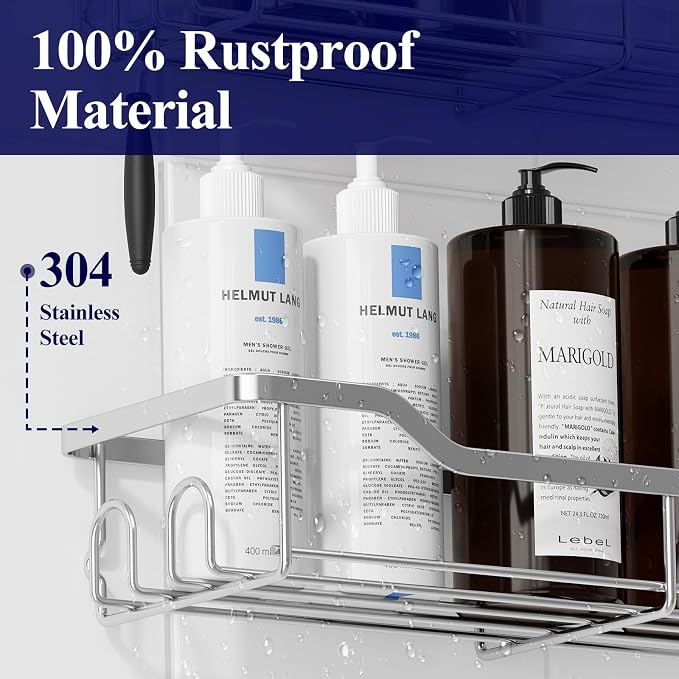 Kitsure Shower Caddy Large - Adhesive Shower Organizer, Stainless Steel Shelf for Inside Shower, No Drill Bathroom Organizers and Storage, Home Decor Accessories, 2 Pack, Sliver - Image 3