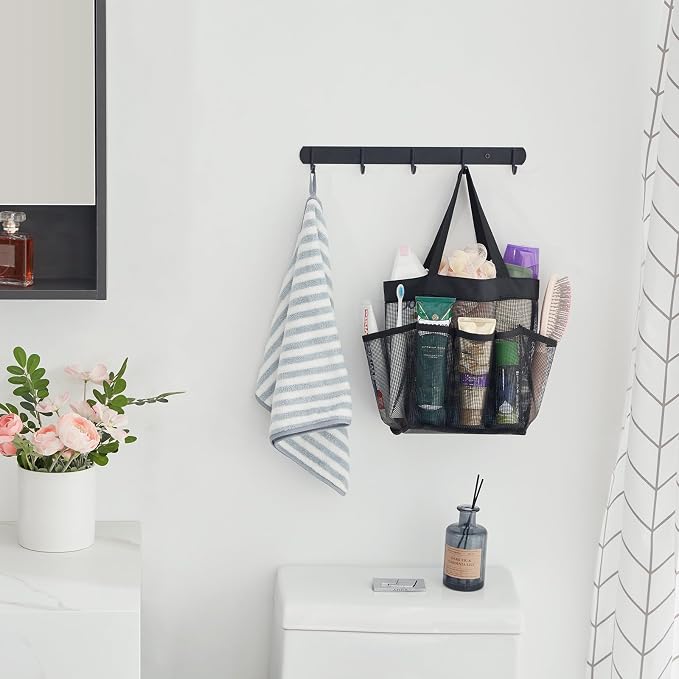 Lifewit Mesh Shower Caddy Portable for College Dorm Room Essentials with 7 Pockets, Freestanding Hanging Organizer Basket, Quick Dry Tote Bag for Camping, Bathroom, Beach, Travel, 1 Pack, Black - Image 7