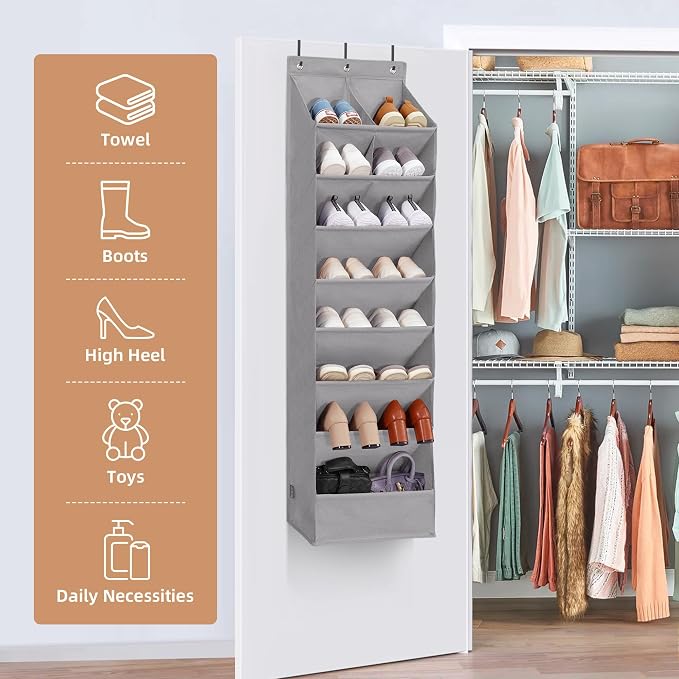 STORAGE MANIAC Over the Door Shoe Organizer Heavy-Duty Large Deep Pocket Hanging Shoe Organizer Shoe Rack Door Closet Shoe Organizer for Wall, Dorm & Narrow Door Storage Shoe Holder Grey, 1 Pack - Image 5