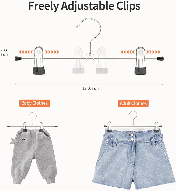 IEOKE Pants Hangers with Clips: 30 Pack Skirt Hangers for Women Metal Adjustable Trouser Hangers for Jeans Shorts Dress - Black - Image 4