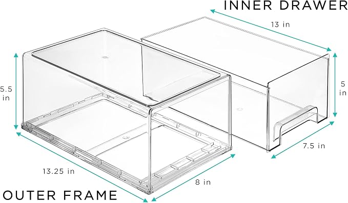 Sorbus Large Clear Stackable Storage Drawers – 6-Pack Plastic Organizer Bins with Handles – Stackable Pull-Out Storage Drawers for Closet, Pantry, Office, Bathroom, Craft, and Toy Organization - Image 3