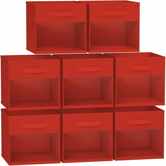 DIMJ Cube Bins, 12.2-Inch Storage Bins Cubes with Window, 6 Packs Collapsible Storage Bins with Handles, Closet Storage Baskets for Organizing Living Room, Office,8 Pack,Red by DiMJ