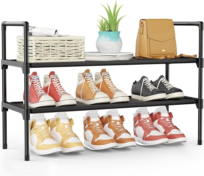 Kitsure Shoe Rack - 2-Tier Shoe Organizer, Shoe Rack for Closet, Entryway, Bedroom, Easy- Assembly Storage Shelf with Side Handles, 27.6" Wide - 2 Tiers, Black by Kitsure