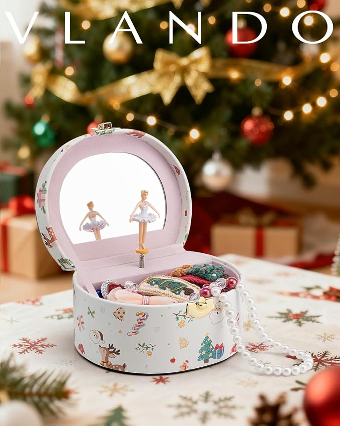 VLANDO Gifts for Girl, Musical Jewelry Box for Girls, Small Kid Music Box with Ballerina, Gifts for Christmas Girls Kids - Christmas White - Image 6