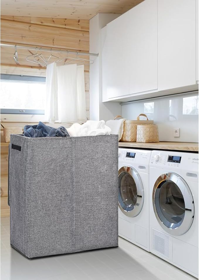 DOKEHOM 150L Double Laundry Basket with Lid and Removable Laundry Bags, Large Collapsible Laundry Hamper with 2 Sections for Bedroom, Bathroom, Laundry Room, Colloge (Grey) - Image 8