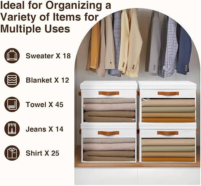 Homsorout Large Storage Bins with Lids - 6 Pack Foldable Decorative Organizers with Clear Windows & Handles, Cube Storage Organizers for Clothes, Blankets, Sweaters, CD, White - Image 5