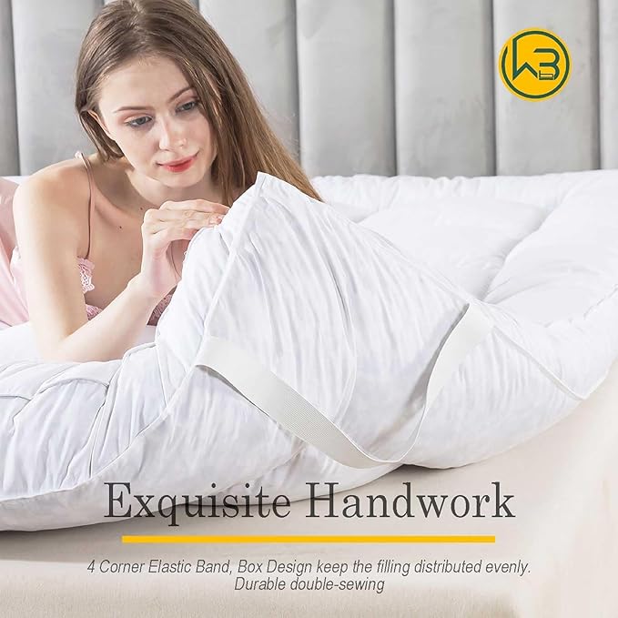 WhatsBedding 3 Inch Feather Bed Mattress Topper,Duck Feather Memory Foam Mattress Topper, Thickened Topper Layer,King