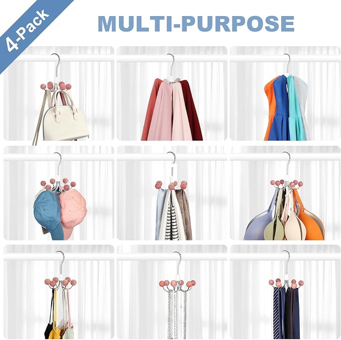 TOPIA HANGER Hoodie Hangers 4-Pack with 6 Cedar Balls, 360°Swivel Purse Hanger, Scarf Hanger, Closet Hooks, Handbag Organizer, Bra Hanger, Accessory Organizers for Scarf, Tanktop, Hat, Hoodie CT57C - Image 4