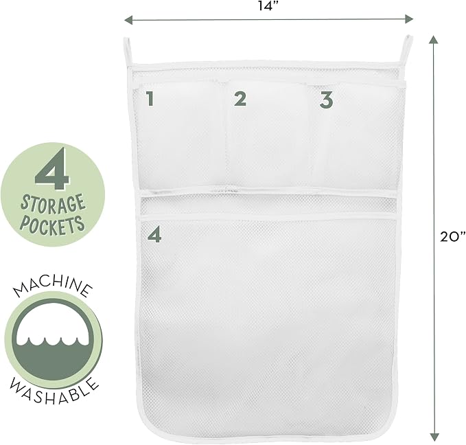 S&T INC. Bath Toy Storage Net with Pockets for Tub, Shower Caddy Holds Baby and Kids Toys, Soap, or Shampoo, Hooks Included, 14 Inch by 20 Inch, White, 1 Pack - Image 6