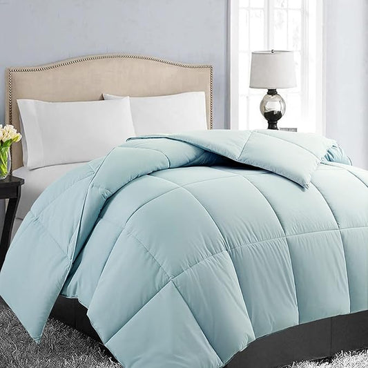 EASELAND Twin Size Down Alternative Comforter - Quilted Duvet Insert for All Seasons, Soft Lightweight with Corner Tabs, Summer Winter Warm Bedding, Aqua 64×88 Inches