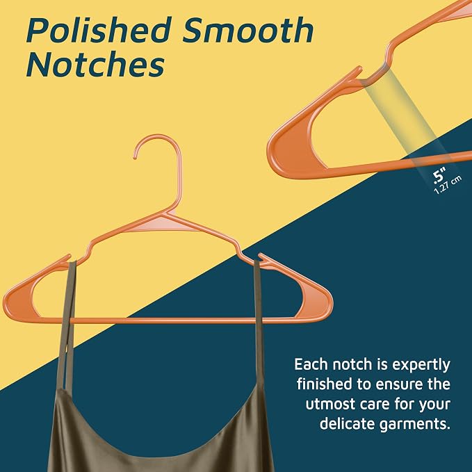 Lifemaster Plastic Clothes Hangers – Heavy Duty Hanger Set, for Organizing Clothes, Dresses, and Coat, Holds Up to 5 lbs, Space-Saving Hangers with Non-Slip Shoulder Grooves, Pack of 50, Orange - Image 7