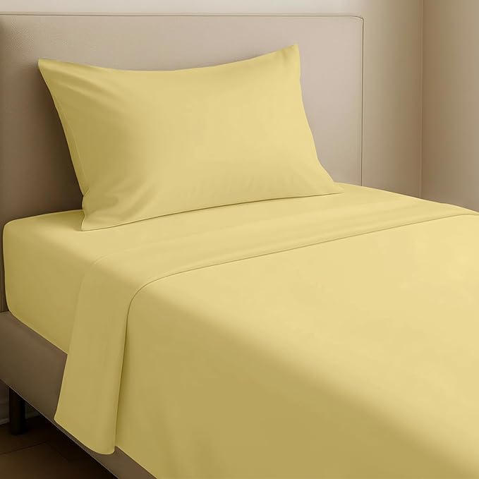 California Design Den Twin XL Bed Sheets Set - Natural 100% Cotton Sheets with 12" Pockets, Soft Sateen Weave, Breathable and Durable Bedding Set for Dorm Rooms, College (Buttery Yellow)