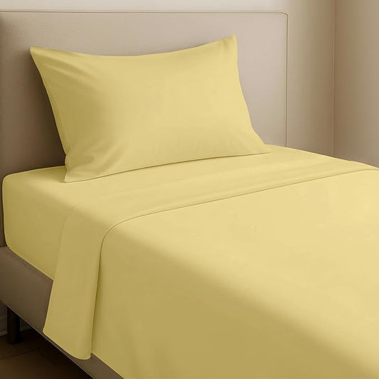 California Design Den Twin XL Bed Sheets Set - Natural 100% Cotton Sheets with 12" Pockets, Soft Sateen Weave, Breathable and Durable Bedding Set for Dorm Rooms, College (Buttery Yellow)