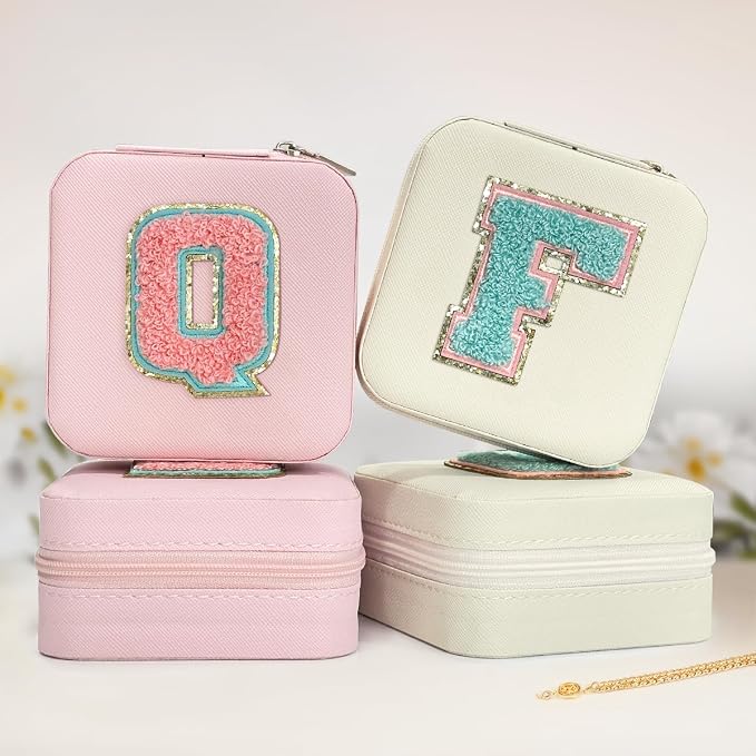SANDJEST Personalized Jewelry Box, White Travel Jewelry Box with Initial F, Small Monogrammed Jewelry Case Organizer for Girls Women Teen Kids, Mini Travel Essentials Gifts for Birthday Christmas - Image 3