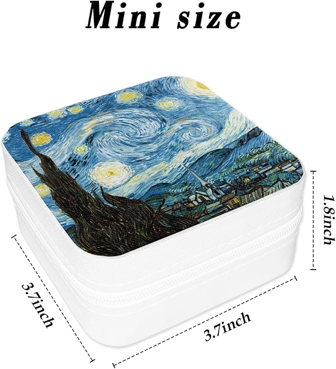 White Jewelry Organizer Box Portable Jewelry Storage Case Jewellery Box for Girls Boys Women Men Travel Jewellery Storage for Ring Earring Birthday Christmas Gifts Van Gogh Starry Night Blue - Image 2