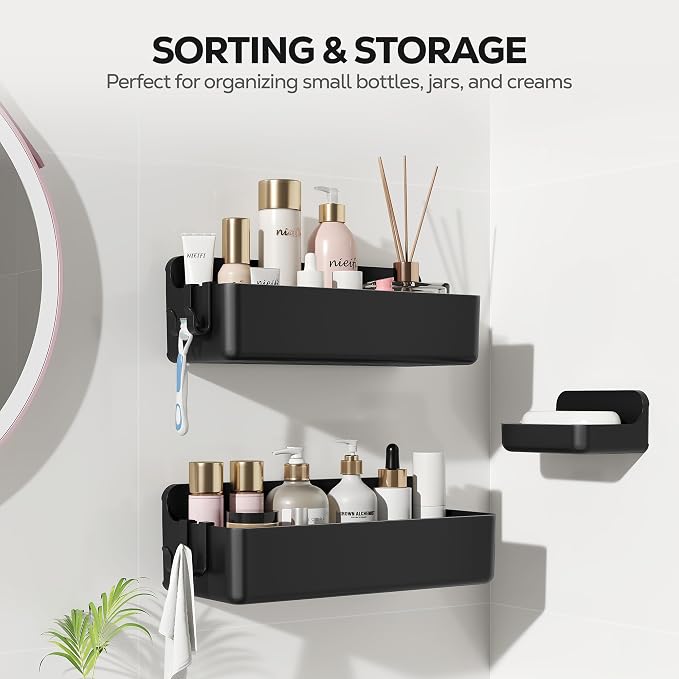 Nieifi Adhesive Wall Shelf, Shower Shelves, Shower Organizer for Bathroom Organization (Black, 3 pieces) - Image 8