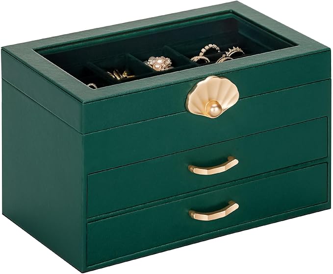 Enthralite Jewelry Box with 2 Drawers: Display Organizer for Earrings Necklaces - Christmas Gifts for Girls Women (Forest Green) by Enthralite