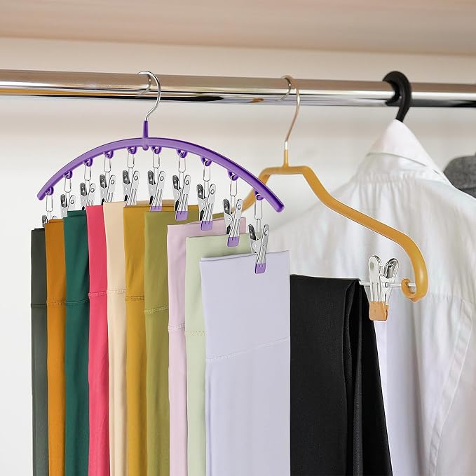 Legging Organizer for Closet, Metal Yoga Pants Hanger w/Rubber Coated 1 Pack w/10 Clips Hold 10 Leggings, Hangers Space Saving Hanging for Closet Organizers and Storage-Purple - Image 6
