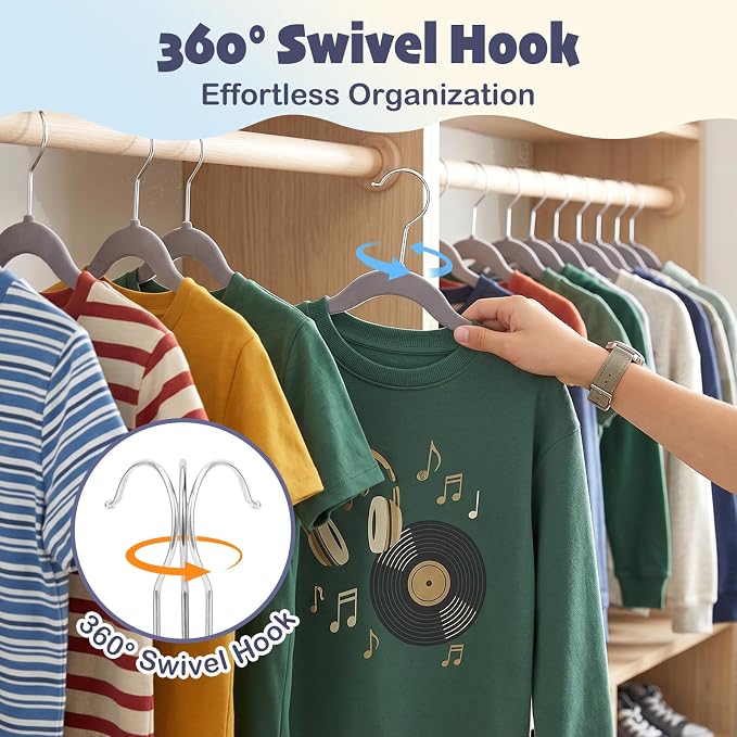HOUSE DAY 14 Inch Kids Velvet Hangers 50 Pack, Durable Big Kid Hangers for Youth, Teen, Non Slip Kids Felt Hanger, Cute Childrens Hanger for Closet, Grey - Image 7