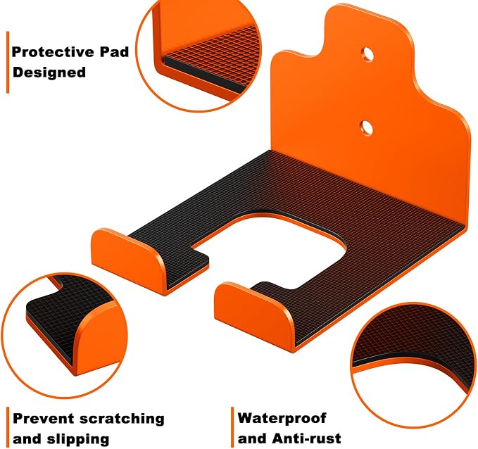 JNIHEEP Garage Organizer Trimmer Rack, Garden Power Tool Hanger Weed Whackers Holder Wall Mounted for Grass Trimmer, Hedge Trimmer, Garage Trimmer, Garden Tools,3 Pack(Orange) - Image 5