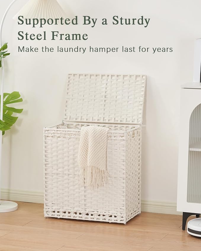 SETVSON Laundry Hamper with Lid Wicker Laundry Basket 112 L (29.6 Gal) Laundry Hampers Handwoven Rattan Clothes Hamper with Handles 3 Removable Liner Bag, 6 Mesh Bags for Bathroom Bedroom White - Image 8