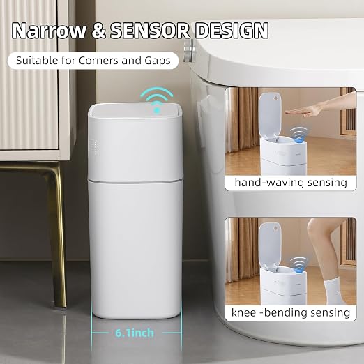 JUDRDO 3.5 Gallon Slim Automatic Trash Can for Bathroom,Touchless Diaper Trash Can with Trash Bag Auto-adsorption Technology,Motion Sensor Diaper Garbage Bins for Bedroom Office Kitchen Toilet - Image 2