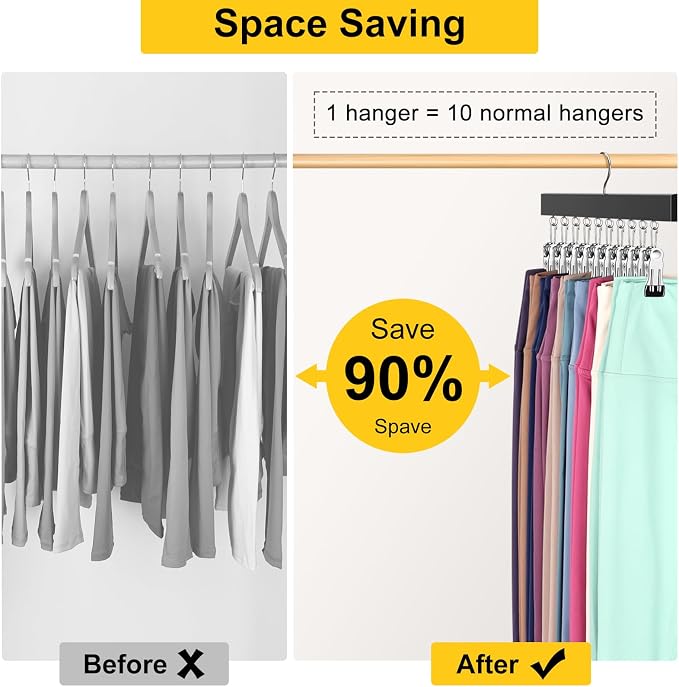 Legging Organizer for Closet, Pants Hangers with Clips Holds 20 Leggings, Jeans, Hats, Shorts, Socks, 360° Rotating Space Saving Hanging Clothes Organizer for Closet Storage 2Pcs - Image 4