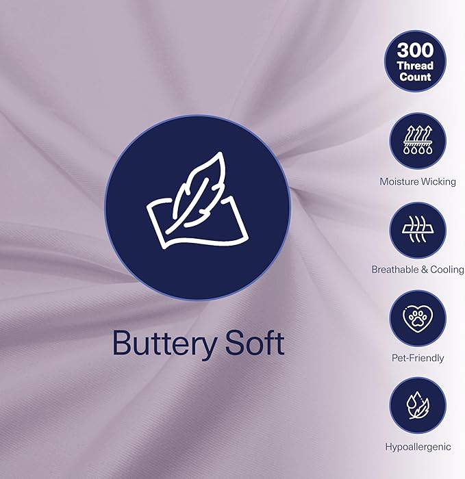 Kickoff Viscose Bamboo Sheets Short Queen Size 4-pc 100% Organic Bamboo Viscose Bed Cooling Sheets Short Queen Size Set Cool Bedding for hot Sleepers Sheet, Flat, Fitted, Pillowcases (Lavender, SQ)