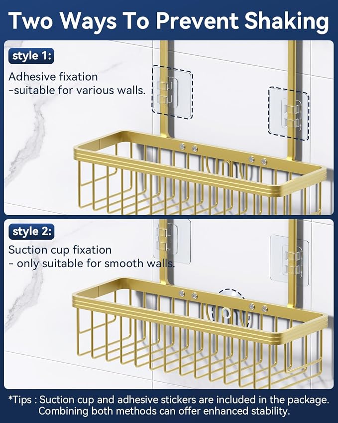 YASONIC Shower Caddy Hanging, Never Rust Shower Organizer Hanging, Aluminum Shower Racks for Inside Shower with Hooks for Razor, Bathroom Organizers and Storage with Soap Holder, Gold - Image 7
